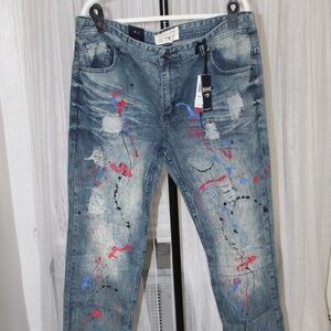 Bleecker & Mercer Paint Splatter Slim Tapered Medium Wash Demin. Sz. 40/32